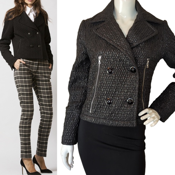 Black Quilted Double Breasted Fall Jacket - Picture 1 of 16